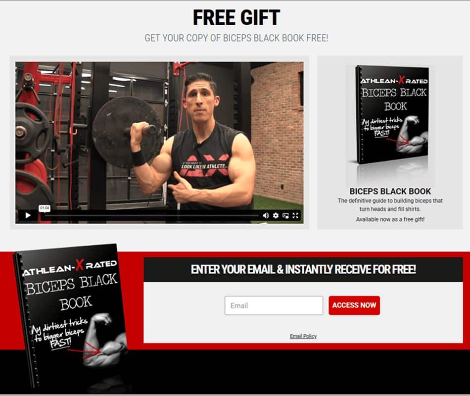 Biceps Black Book - squeeze page  example