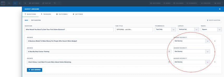 Setting action after answer the question