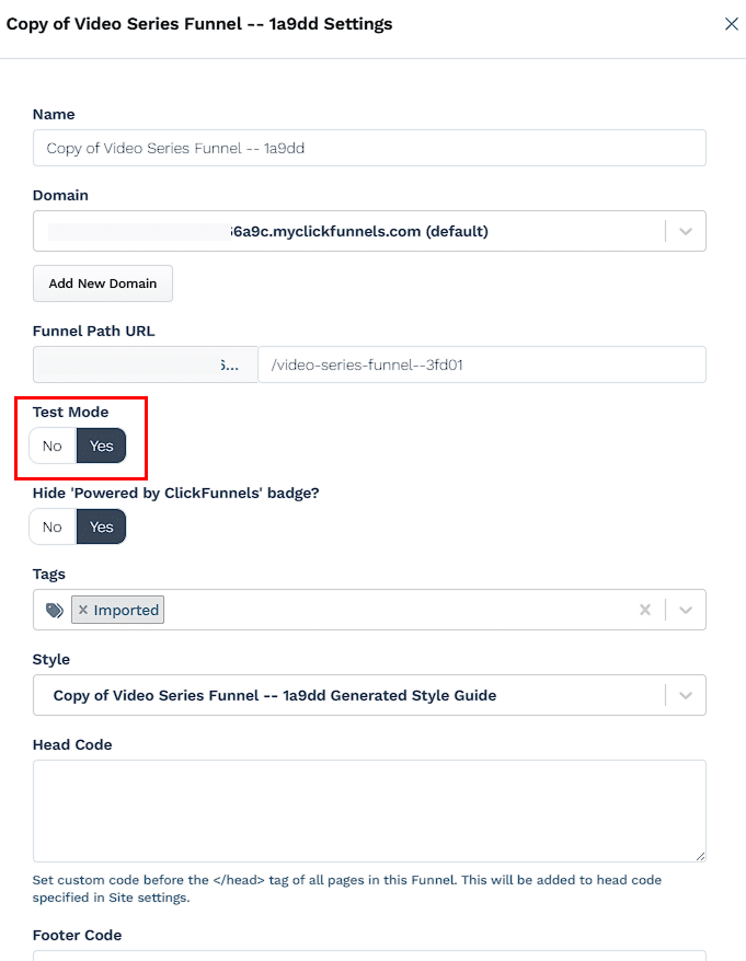 clickfunnels test mode
