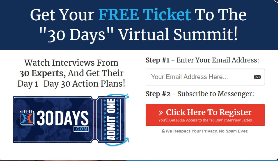 30 days summit tickets - pop up