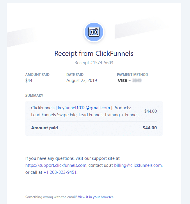 Lead Funnels review: Invoice proof