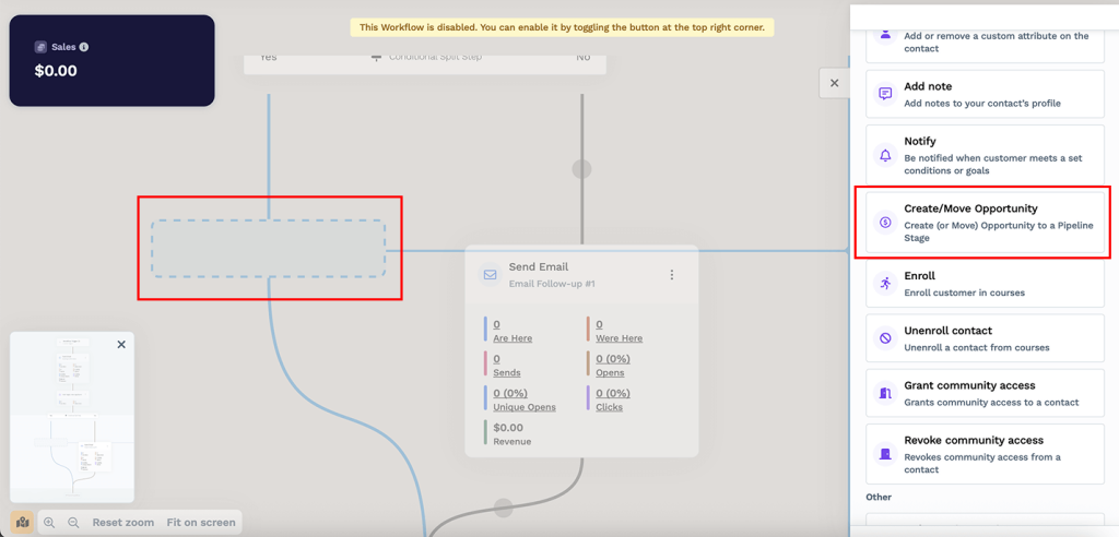 automate create or move opportunity to a pipeline stage inside the Clickfunnels' automation workflow