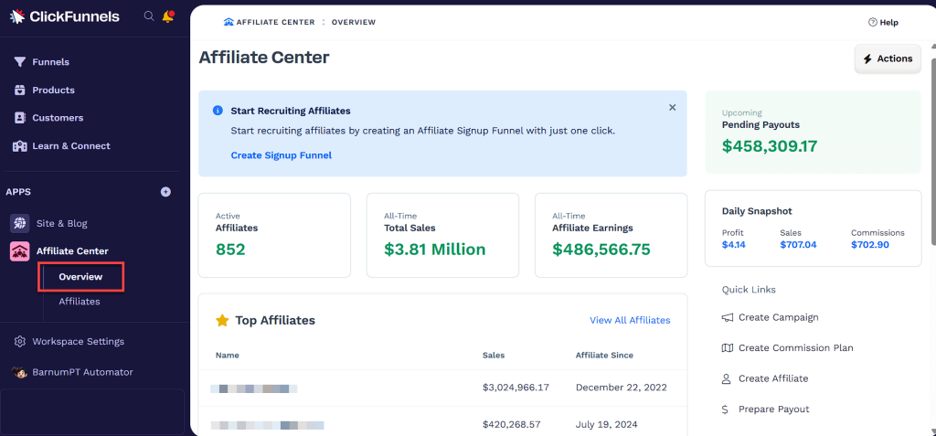clickfunnels affiliate management dashboard