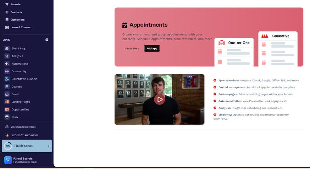 clickfunnels appointments app interface