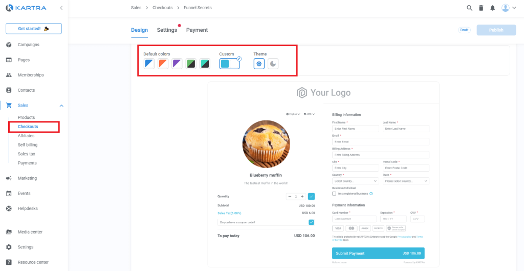 kartra checkout design
