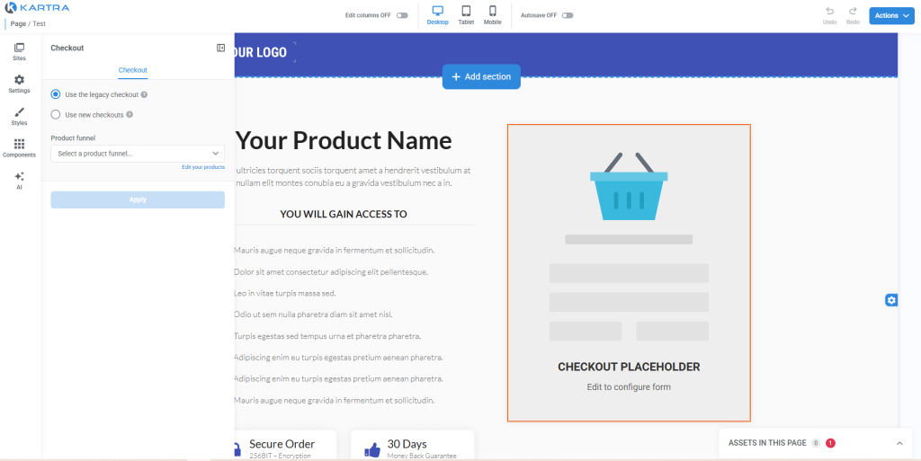 kartra checkout page builder