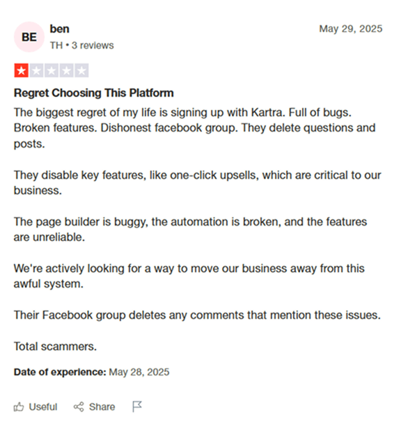 kartra support complains 2