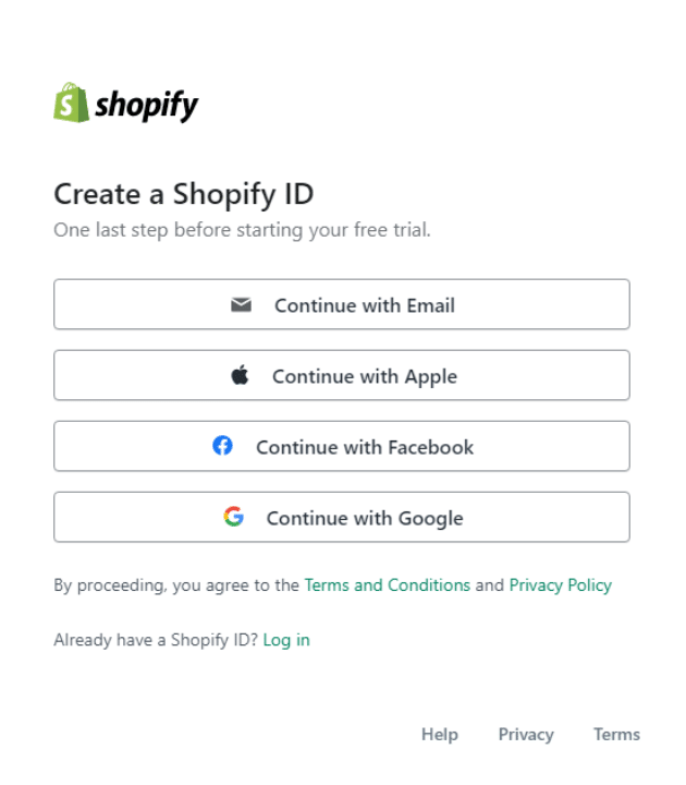 shopify sign up
