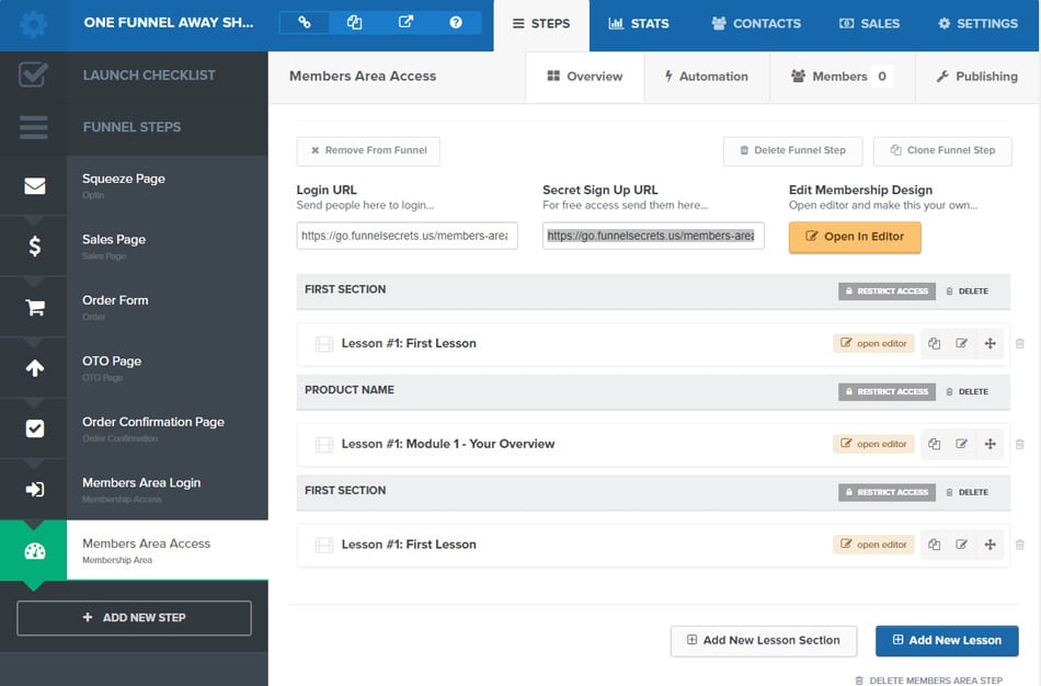 clickfunnels membership area setting