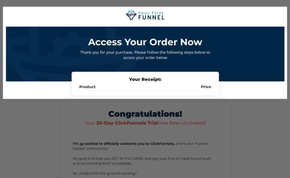 thank you page confirmation message