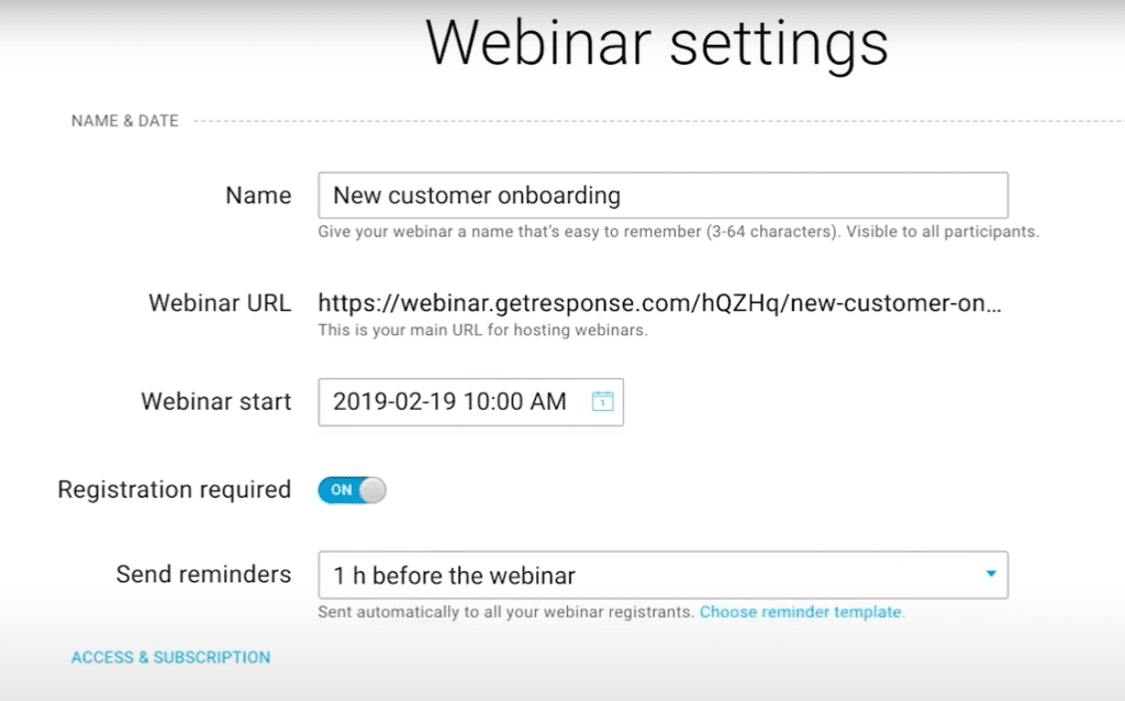 getresponse webinar setting