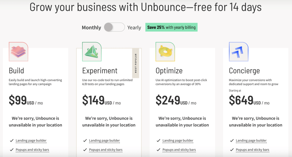 unbounce pricing