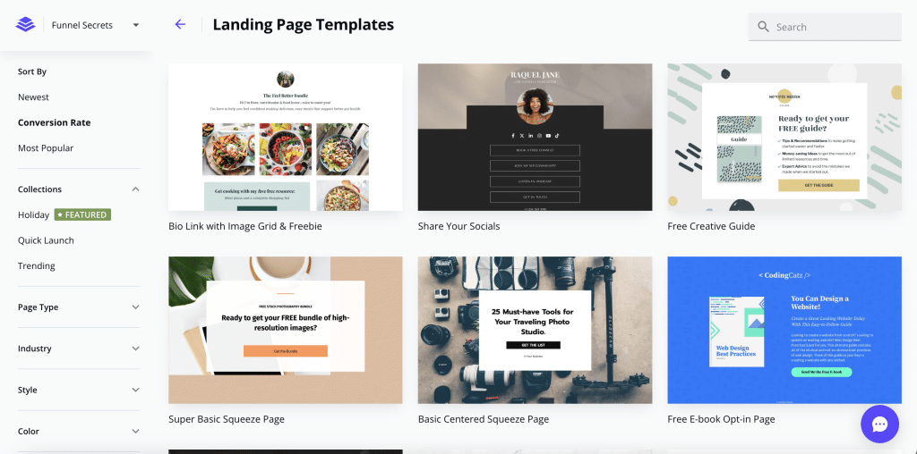 leadpages templates library