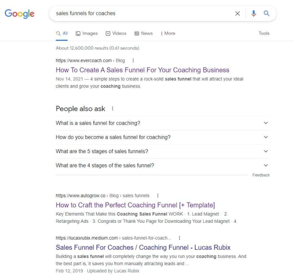 sales funnels for coaches search result