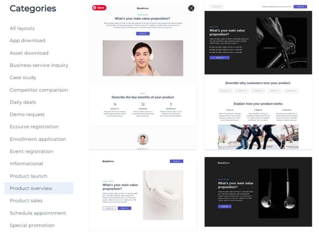 instapage templates library