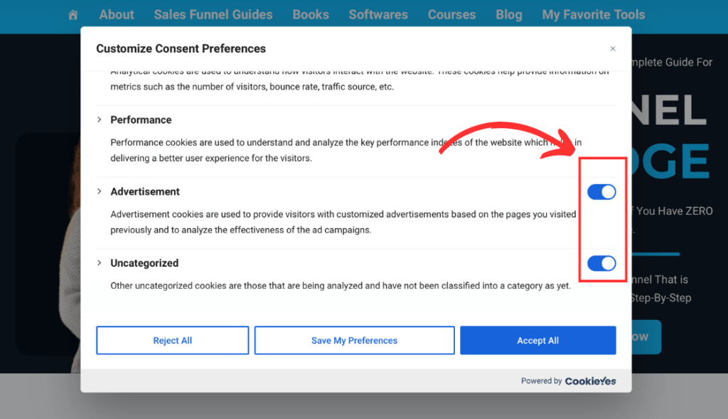 funnel secrets change cookies preferences