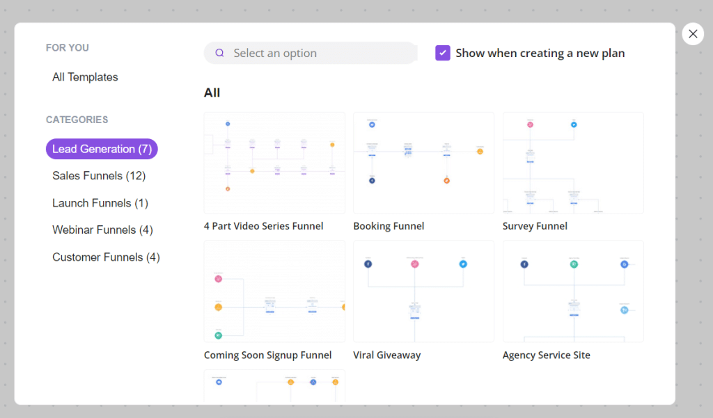 MarketPlan's sales funnel templates