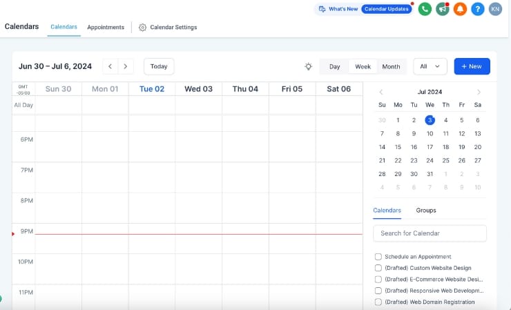GoHighLevel Calendar Tools: Screenshot displaying the intuitive interface for scheduling appointments, managing events, and syncing calendars within the platform.