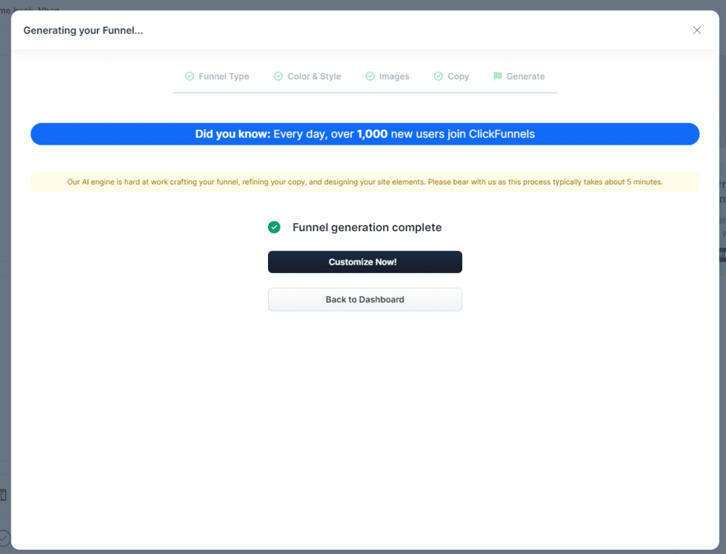 Clickfunnels funnel generation complete