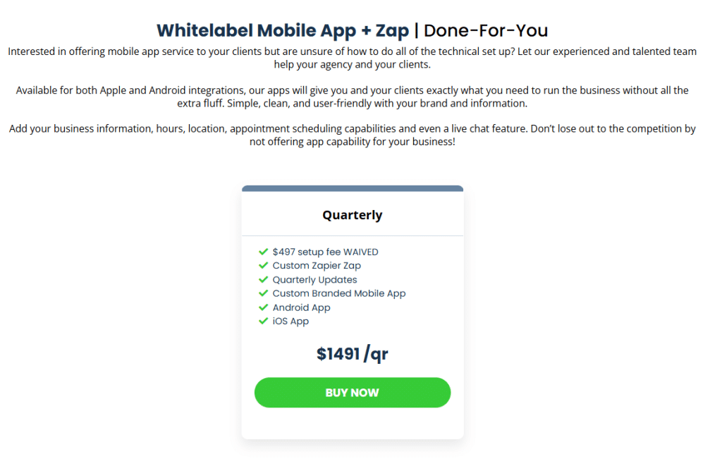 Gohighlevel whitelabel mobile app pricing