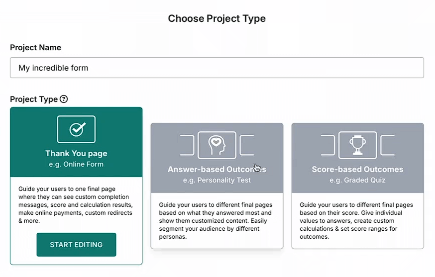 involve.me choose the project type