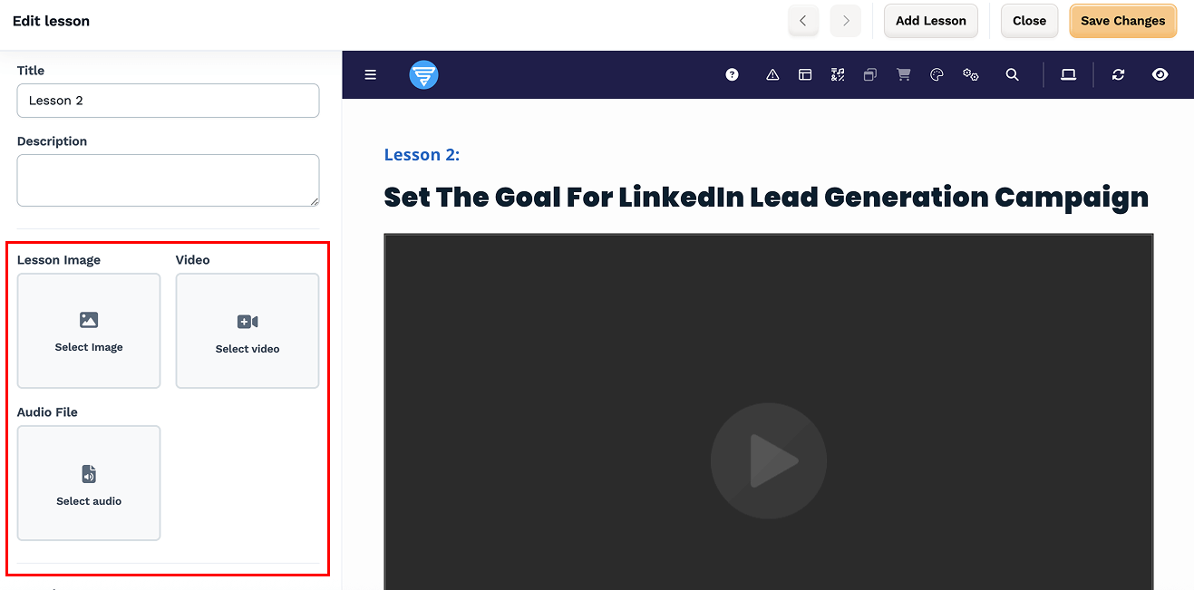 clickfunnels course media upload