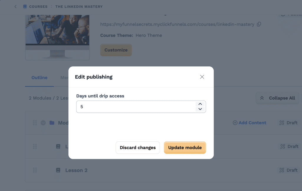 clickfunnels drip setting