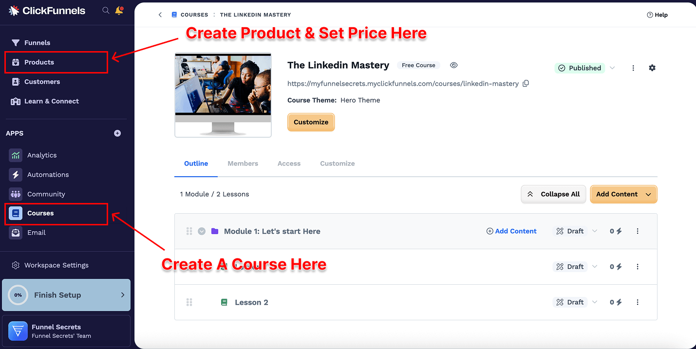 Set the price for your course in Clickfunnels
