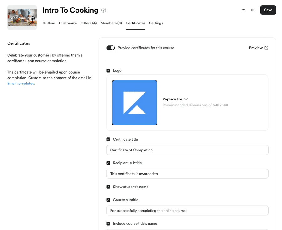 kajabi certificate customization