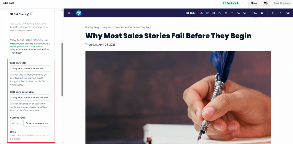 clickfunnels blog seo and sharing