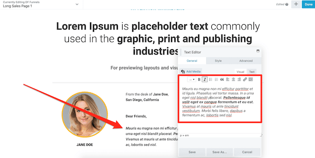 dropfunnels text editing