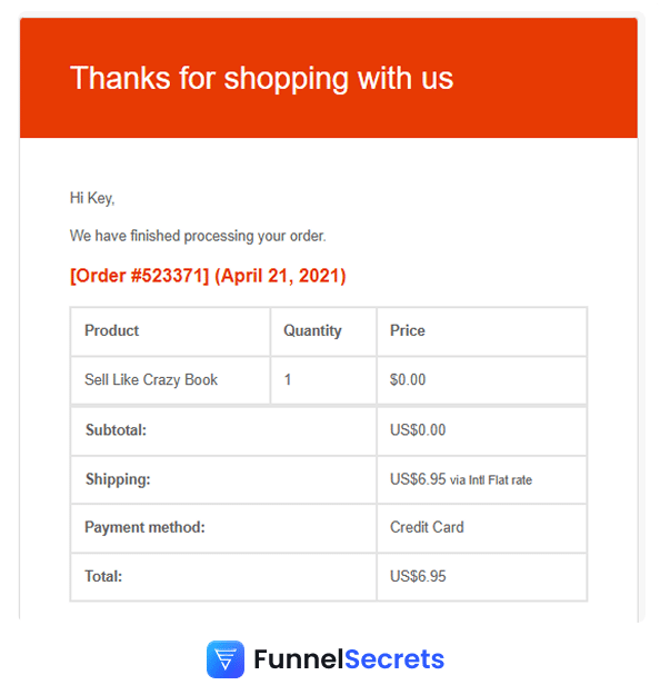 Proof of order billing for Selling Like Crazy book