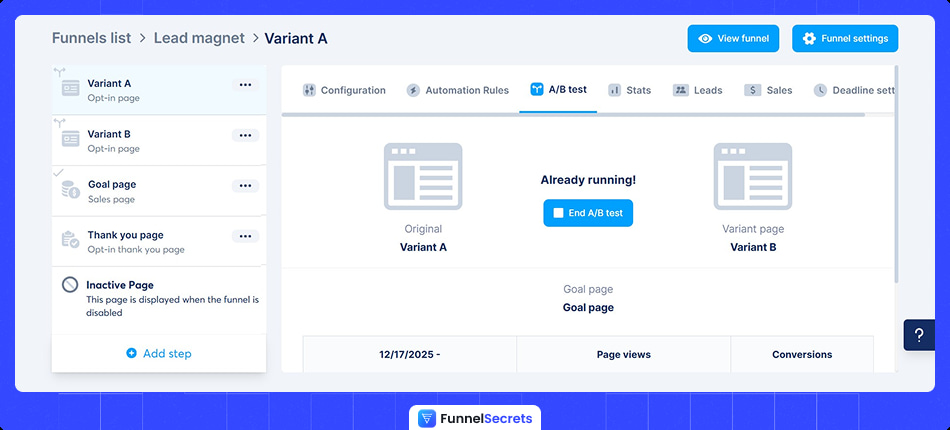 Systeme.io a/b split testing
