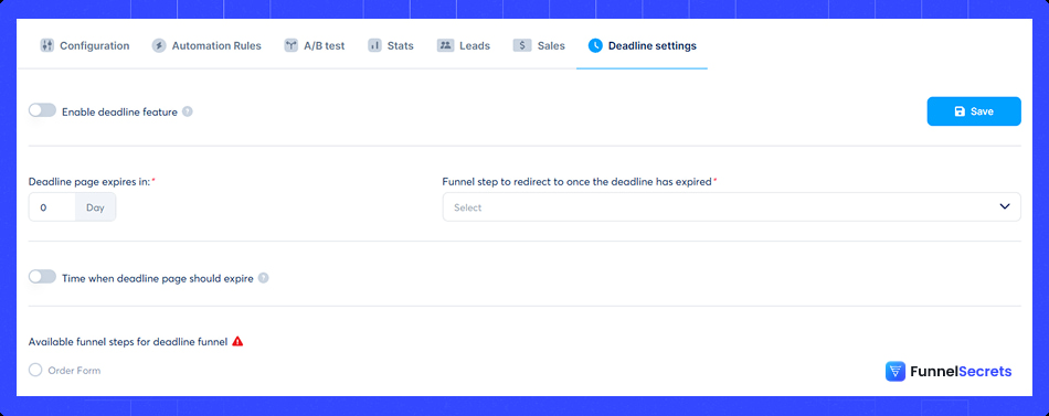 systeme.io deadline feature for funnel