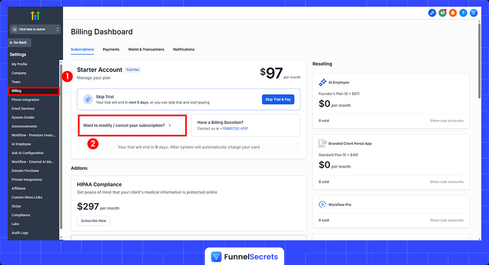 How to cancel Gohighlevel