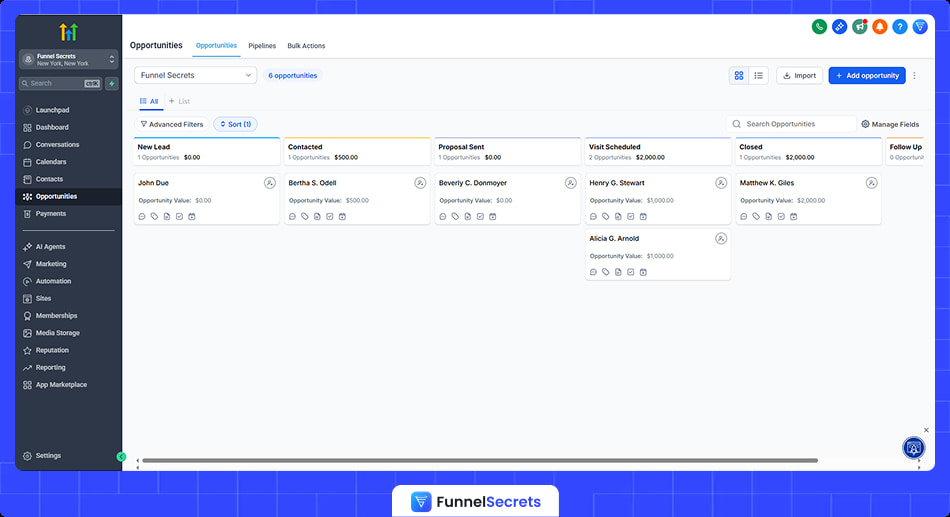 Gohighlevel review pipeline opportunities