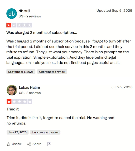 leadpages review refund complains