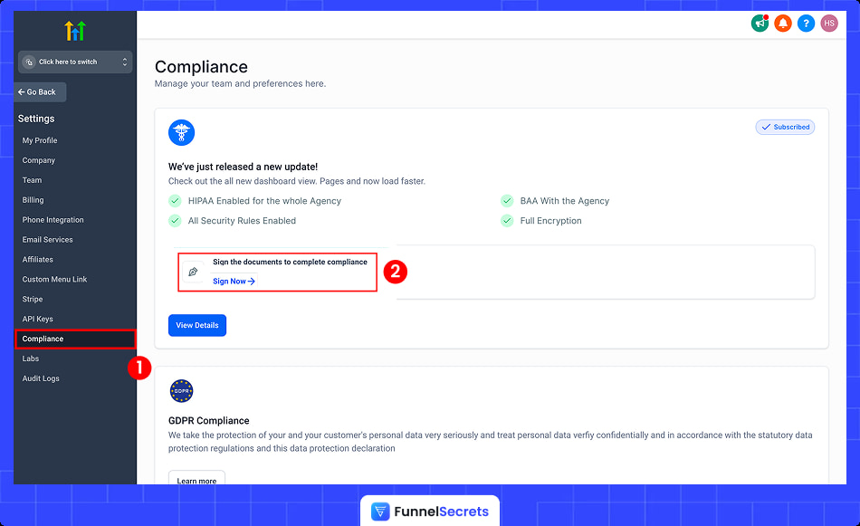 Sign GoHighlevel HIPAA Compliance Documents