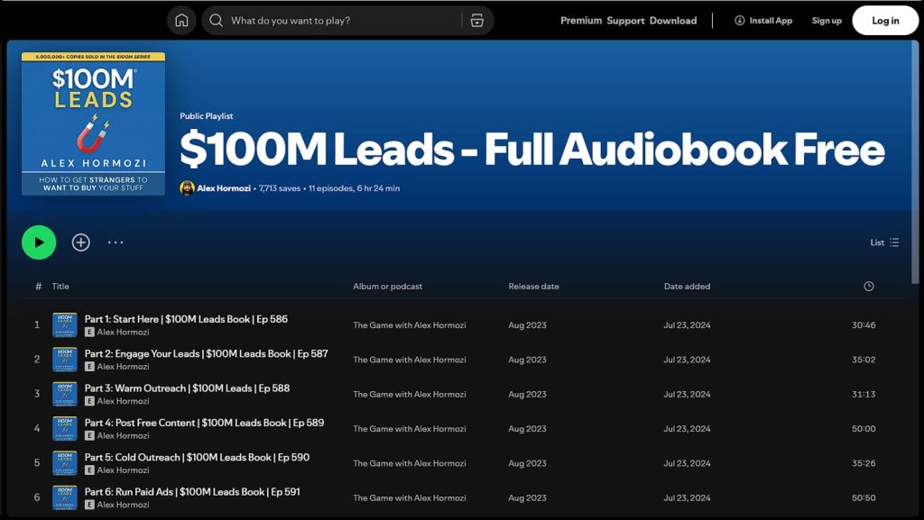 Free $100M Leads Audiobook Spotify