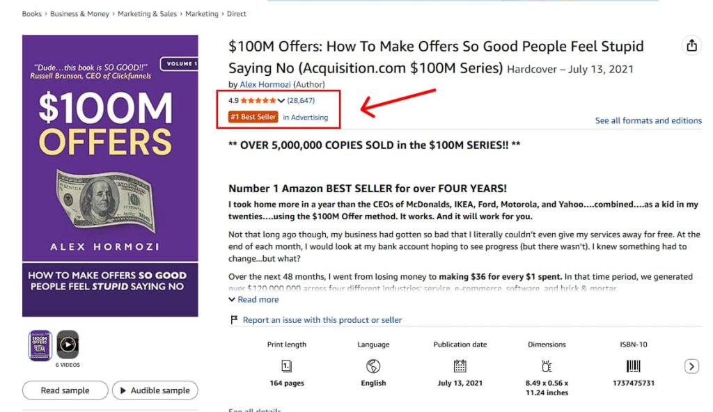 $100m offers reviews 4.9/5 star on Amazon