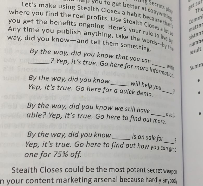 Copywriting Secrets review: Stealth Closes