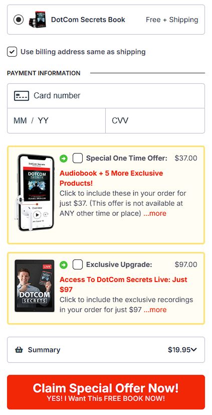 Dotcom Secrets order bump upselling