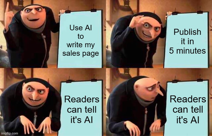 Meme joking about generic AI-written sales copy